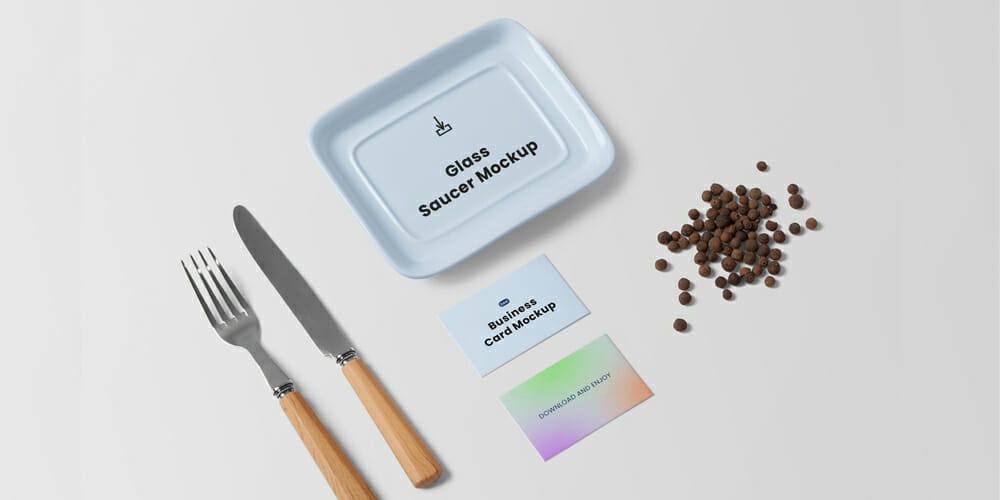 Business Cards with Saucer Mockup
