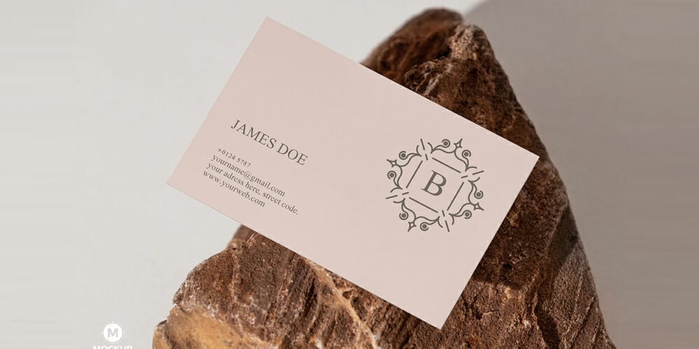 Card Placing on Stone Business Card Mockup Design