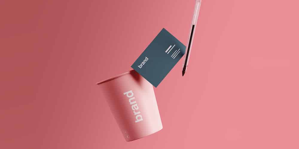 Cup Business Card Branding Mockup PSD