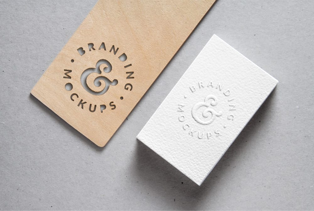 Cutout Wood & Embossed Buisness Card MockUp