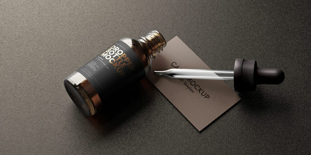 Dropper Bottle with Business Card Mockup