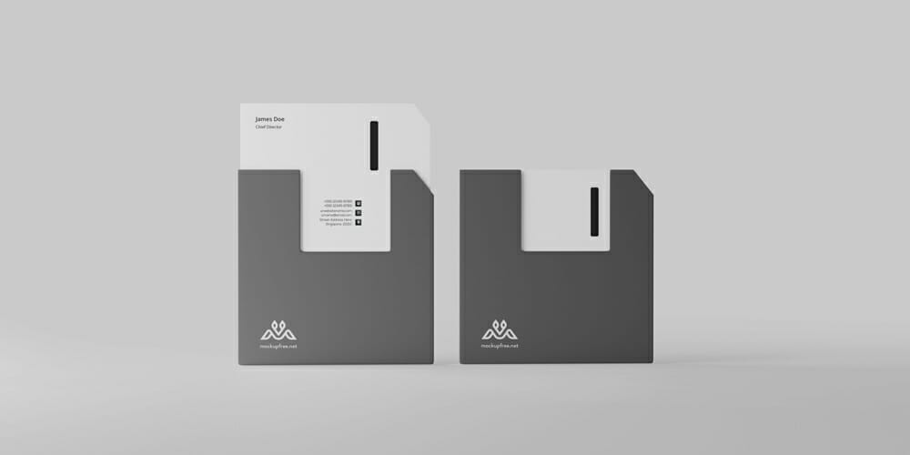 Floppy Disk Shaped Business Card Mockup