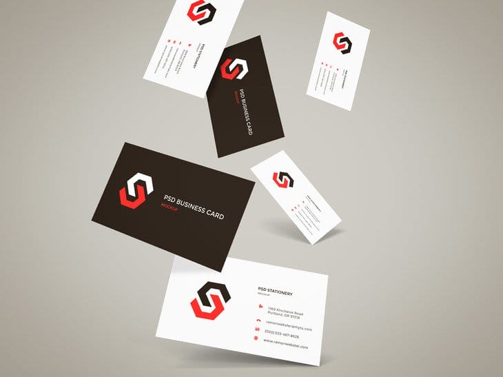 Flying Business Cards Mockup PSD