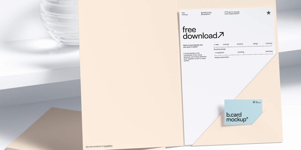 Folder and Paper with Business Card Mockup