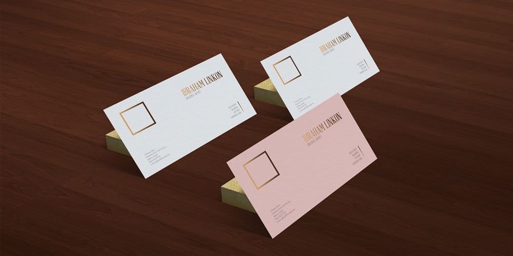 Free Business Card on Wooden Floor Mockup PSD