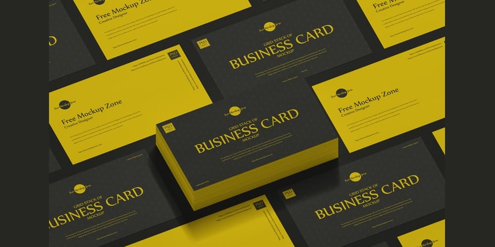 Free Grid Stack of Business Card Mockup