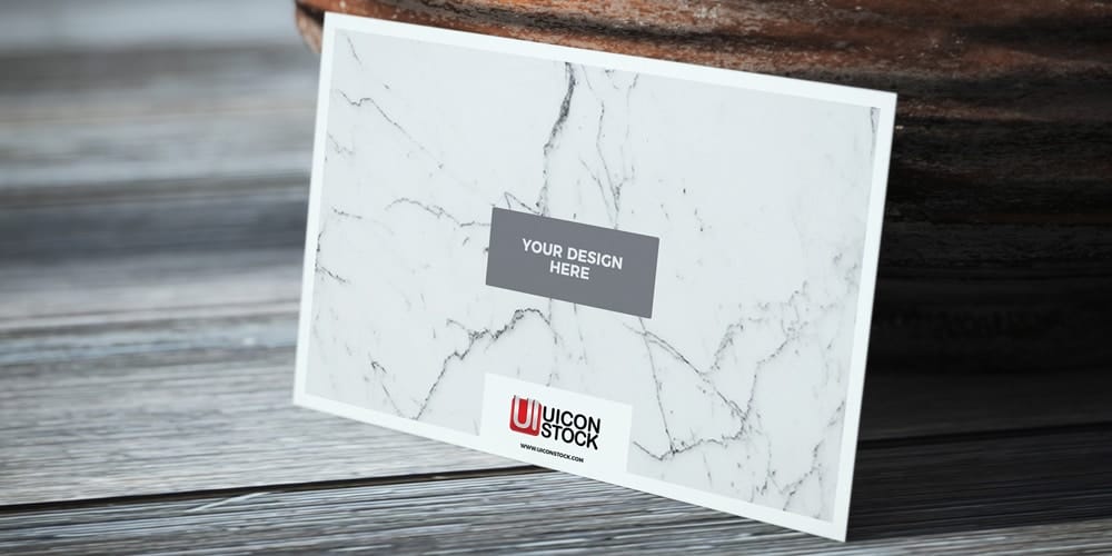 Free Texture Paper Business Card on Wooden Table Mockup