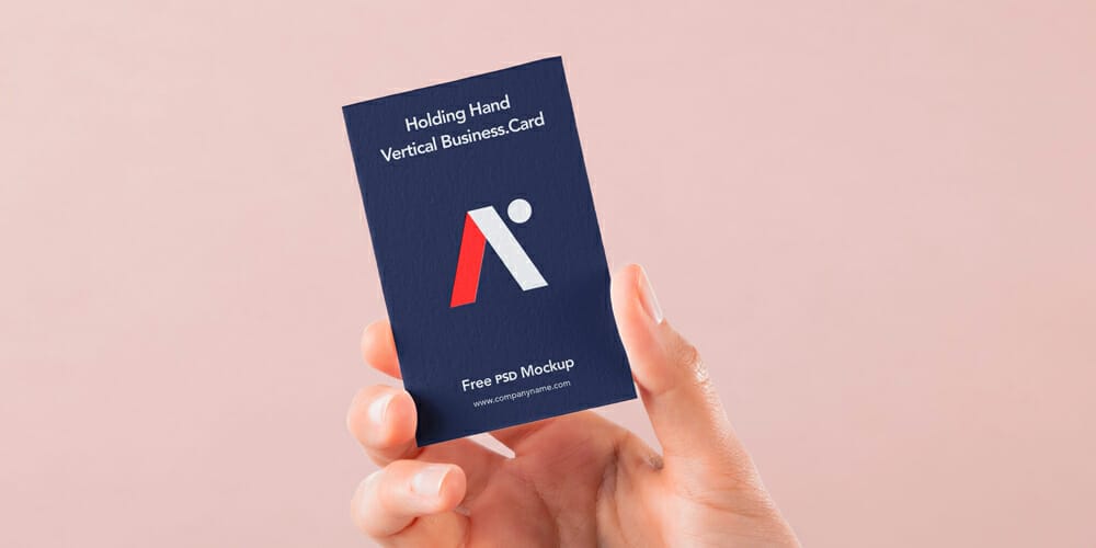 Hand Holding Vertical Business Card Mockup