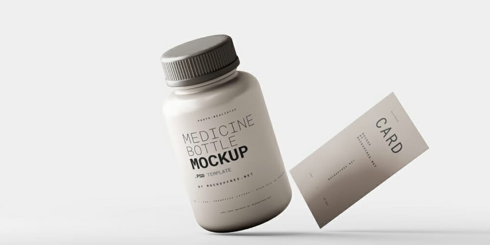 Plastic Medicine Bottle with Business Card Mockups