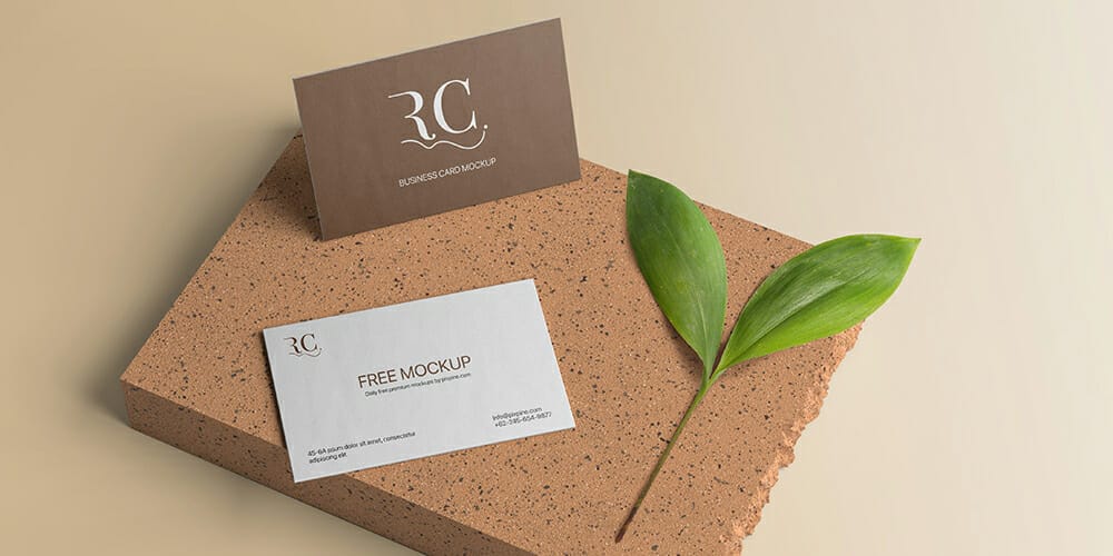 Two Business Card on Brick Mockup