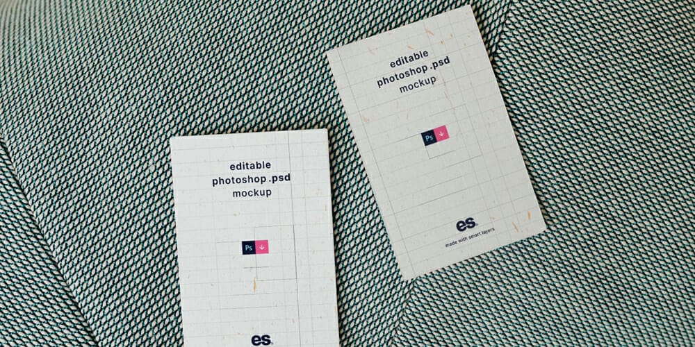 Two Business Cards on Fabric Mockup