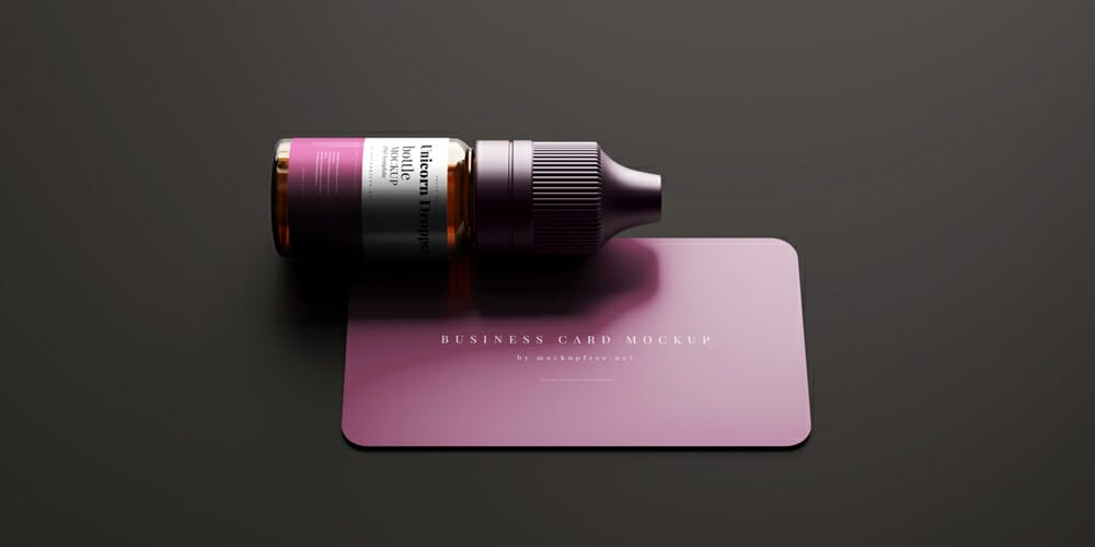 Unicorn Dropper Bottle with Business Card Mockup