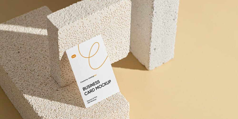Vertical Business Card with Brick Mockup