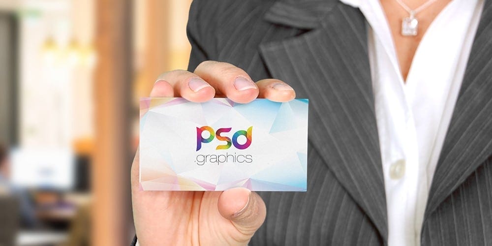 Woman Holding Business Card Mockup