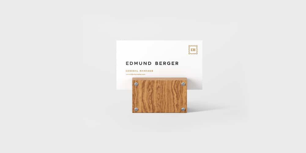 business card mockup on a wooden support