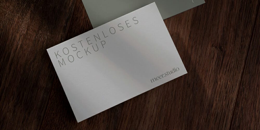 business card mockup on wooden background