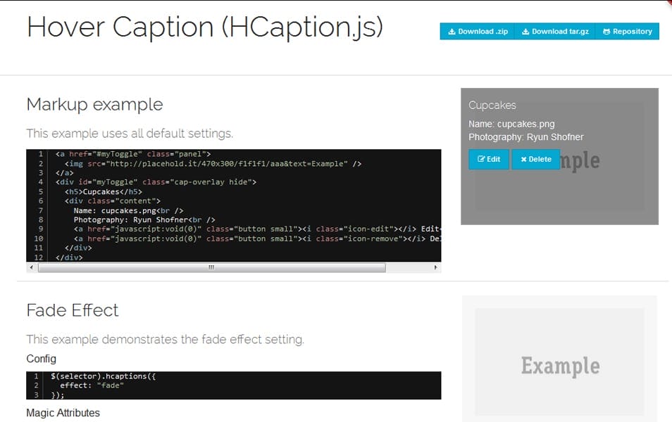 Hover Captions (HCaptions) jQuery plugin