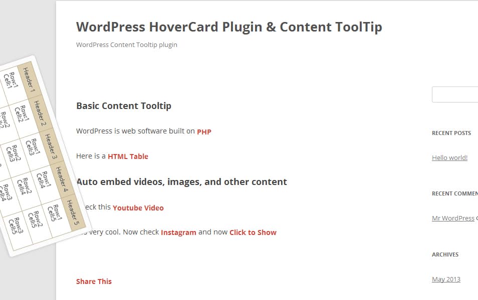 WordPress Hover Image & Content Tooltip Plugin