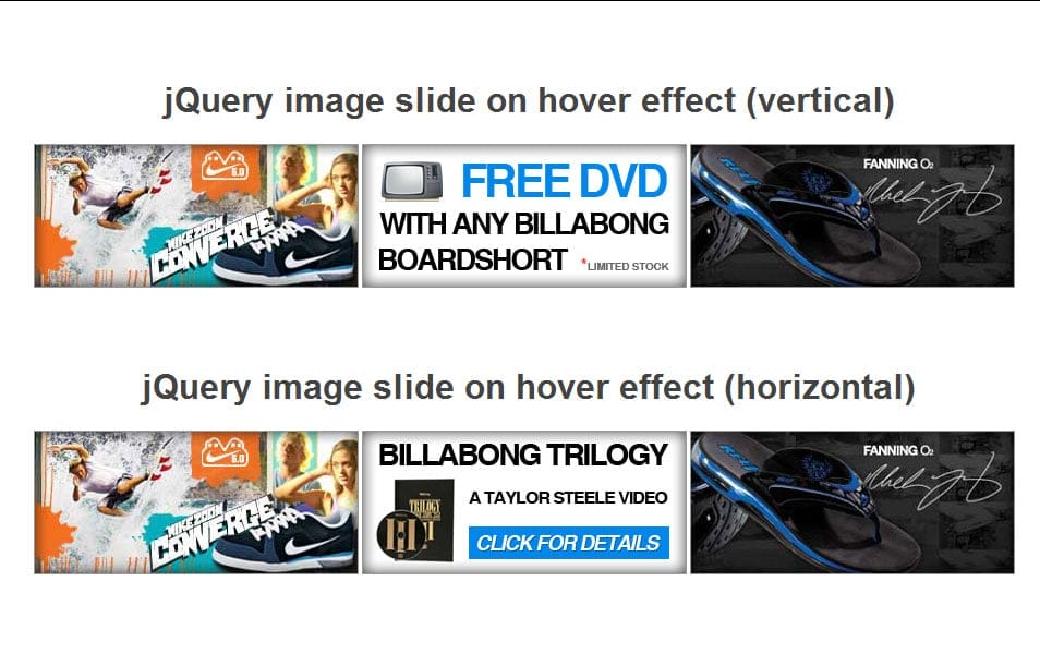 jQuery image slide on hover effect
