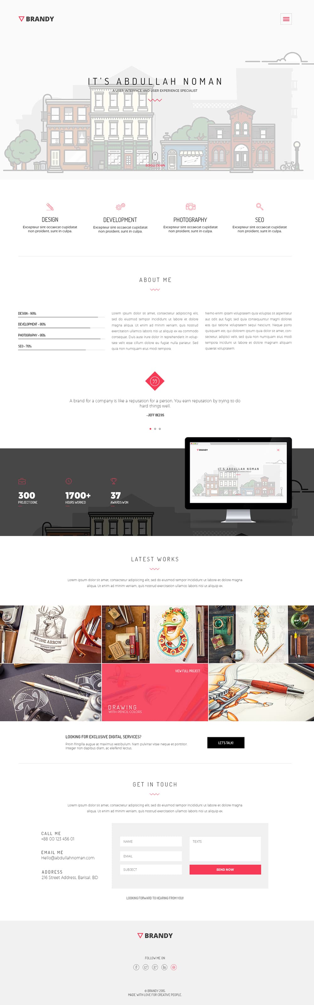 Brandy Free Minimal Portfolio Template PSD & HTML