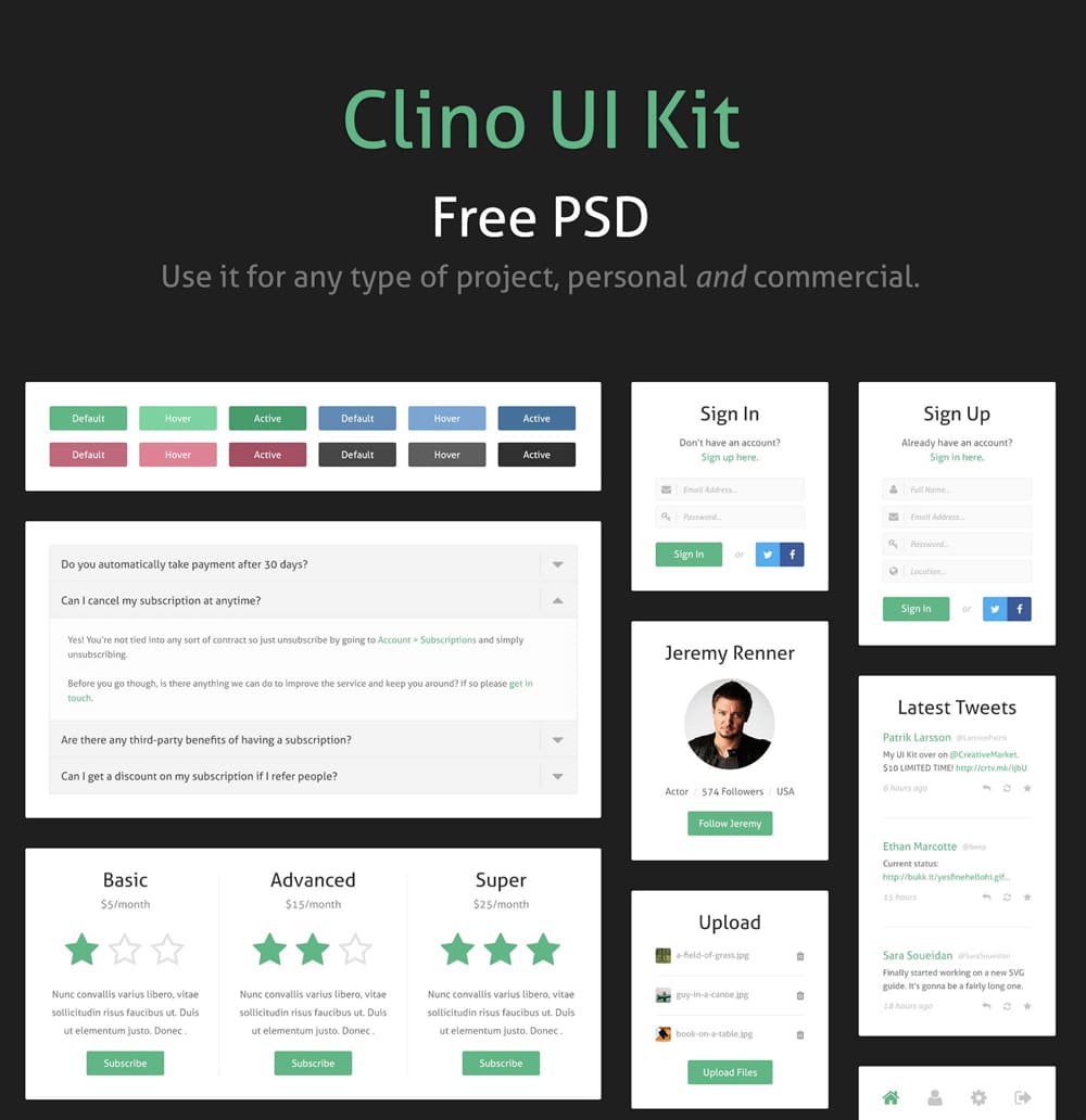 Clino Free UI Kit PSD