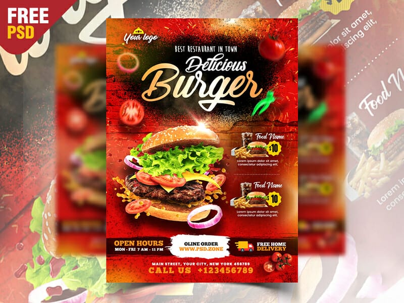 Delicious Burger and Food Menu Flyer