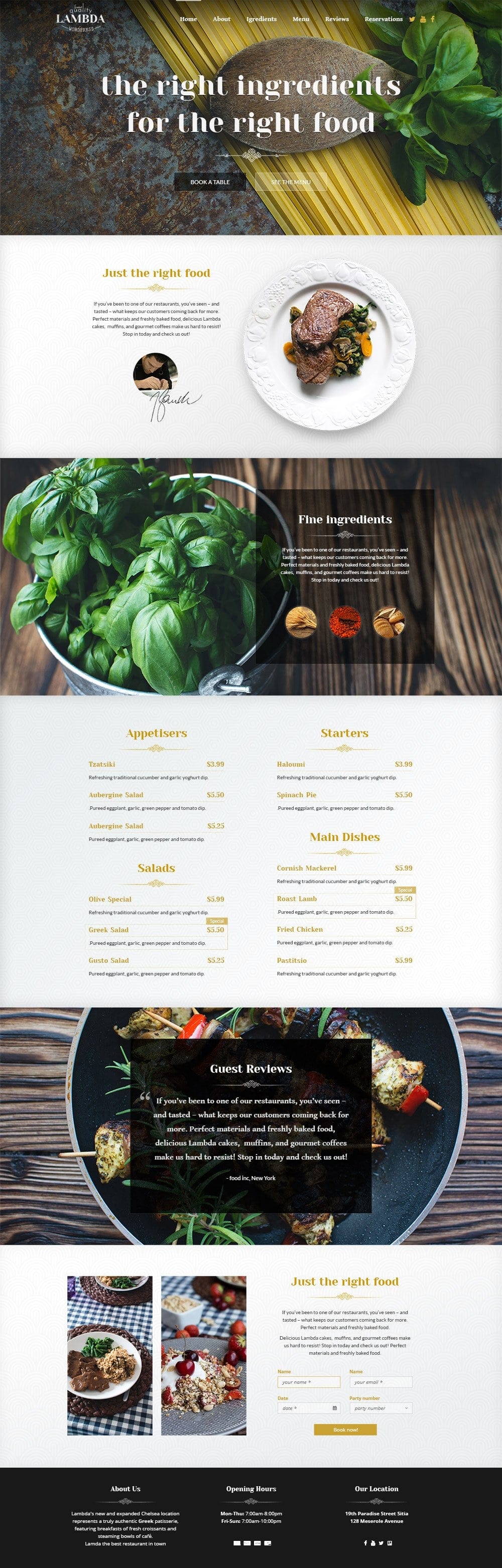 Free One Page Restaurant Template PSD
