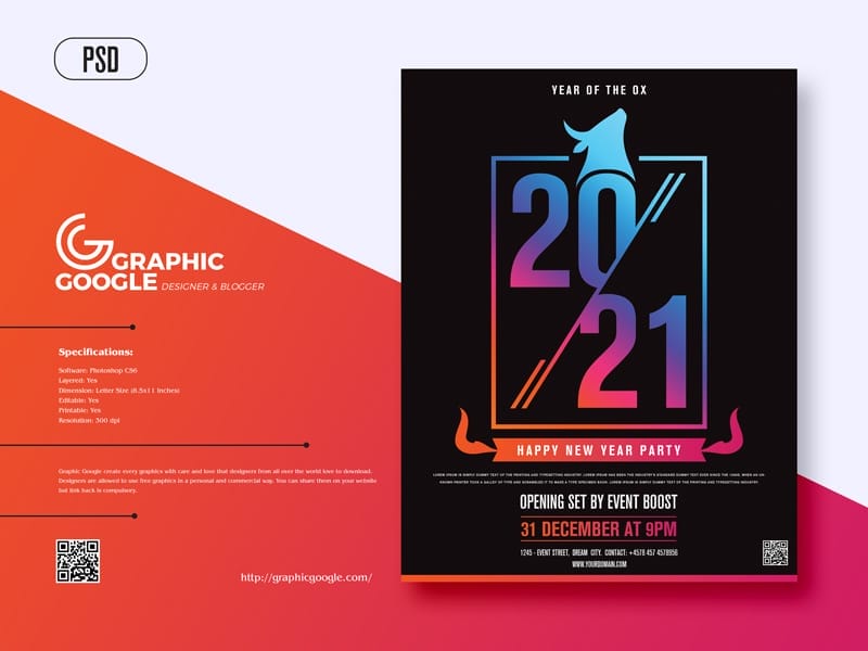 Happy New Year 2021 Party Flyer Design Template
