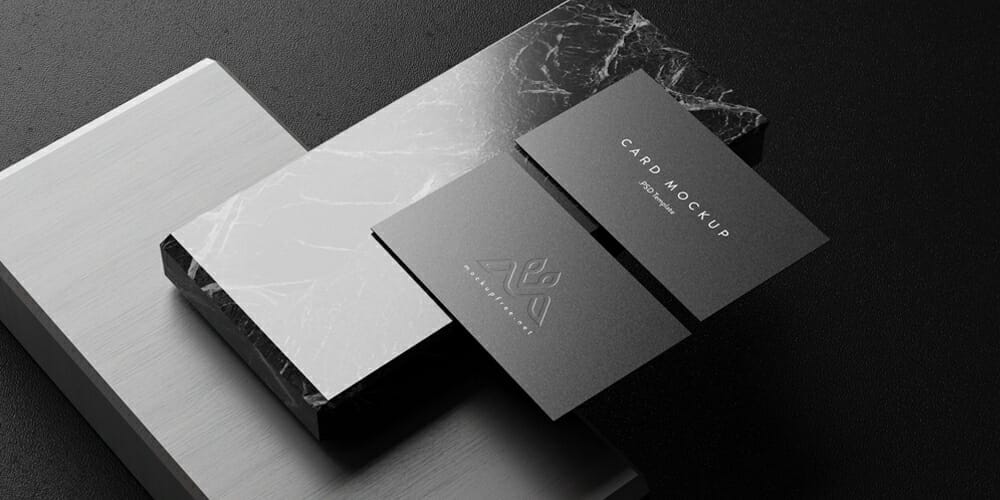Business Cards on a Marble Block Mockups