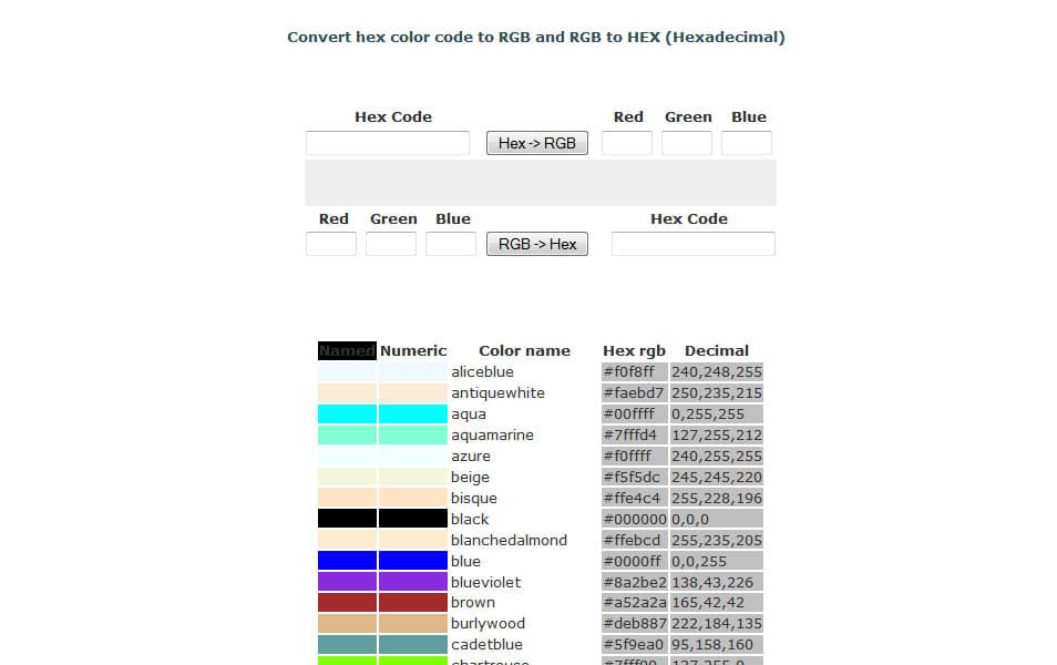 Convert hex color code to RGB and RGB to HEX