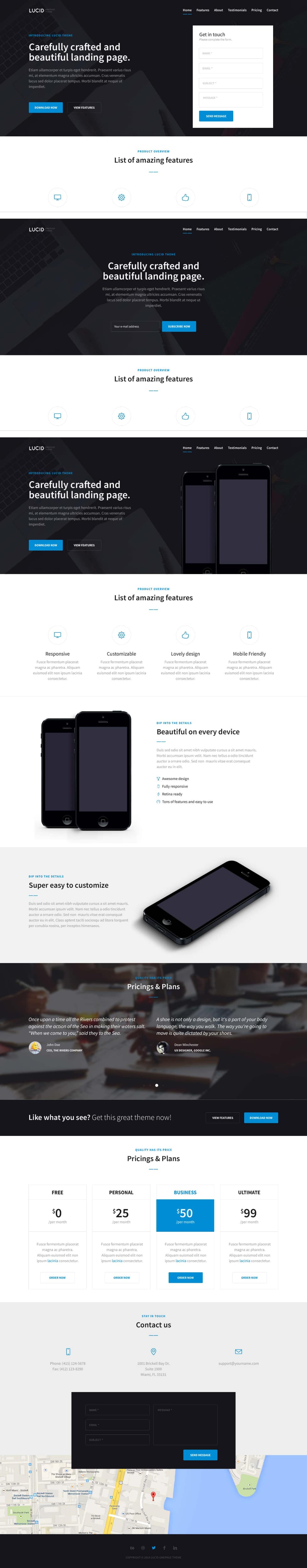 Lucid One Page Web Template PSD
