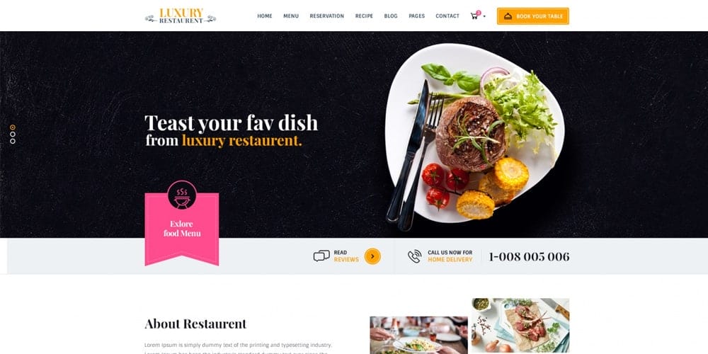 Luxury Restaurant Web Template PSD
