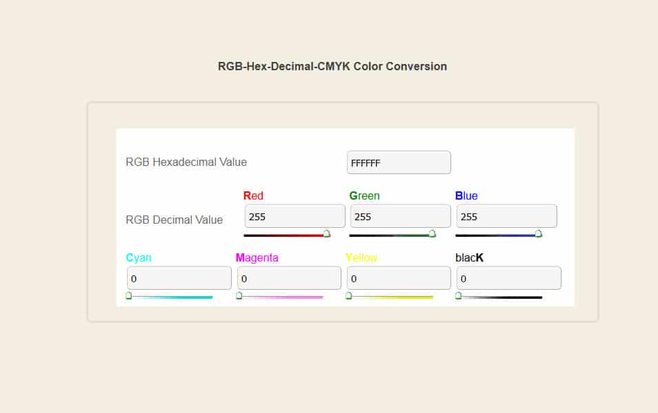 RGB-Hex-Decimal-CMYK Color Conversion Tool