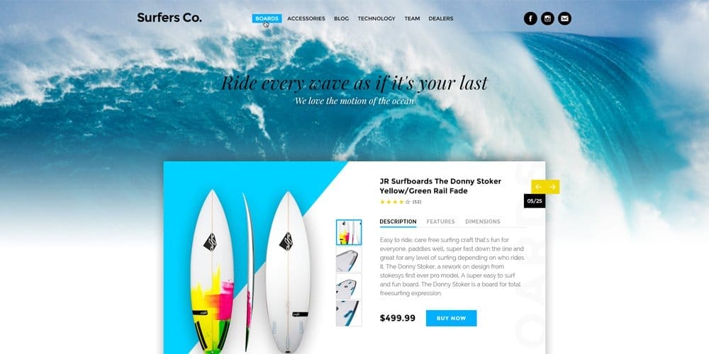 Surfers Co Web Template PSD for Surf Shop