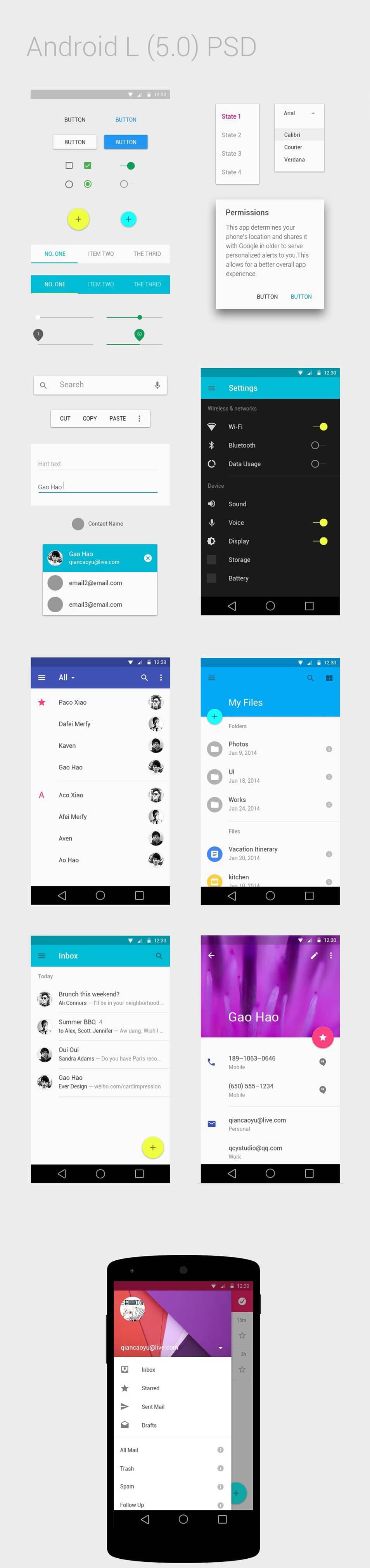 Android L 5.0 UI Kit PSD