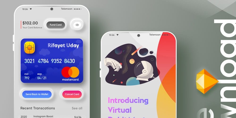 Credit Card App with Skeumorphic UI