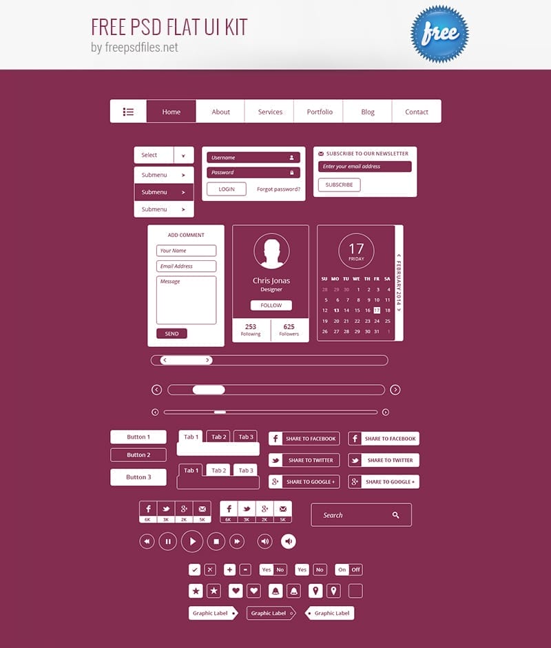 Free Flat UI Kit PSD