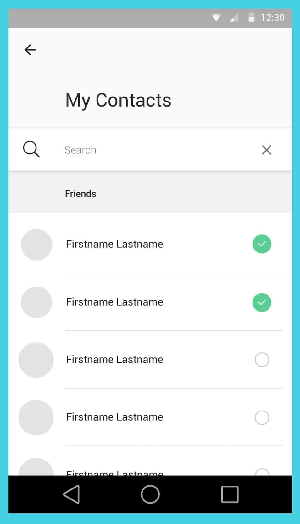 Material Design - Contact List with Search PSD