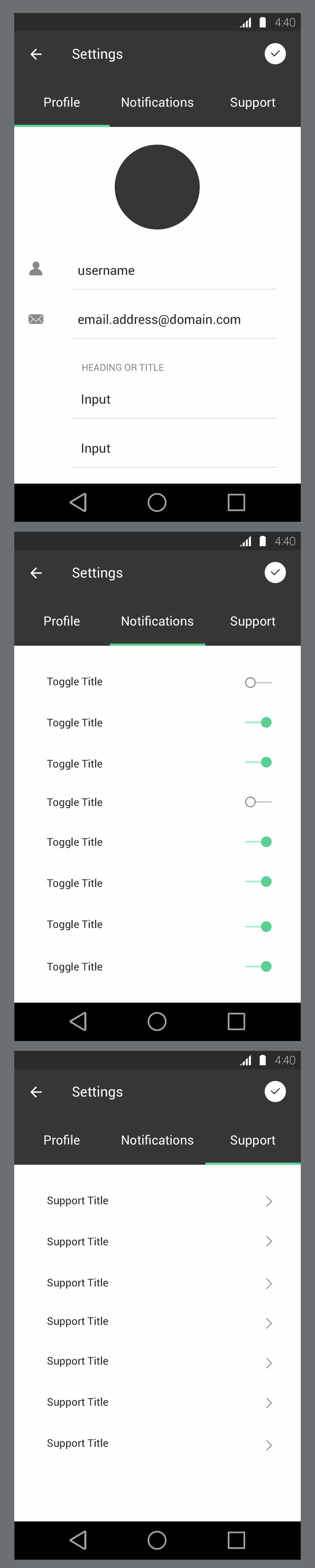 Material Design - Settings with Tabs PSD