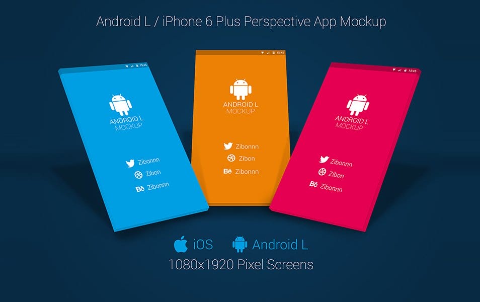 Android L / iPhone 6+ Perspective App Mockup for Free