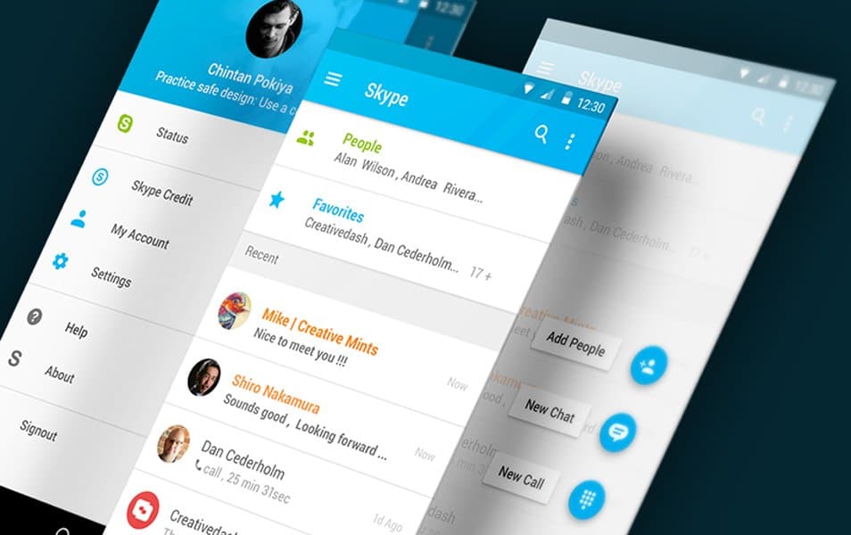 Skype Material UI Concept PSD