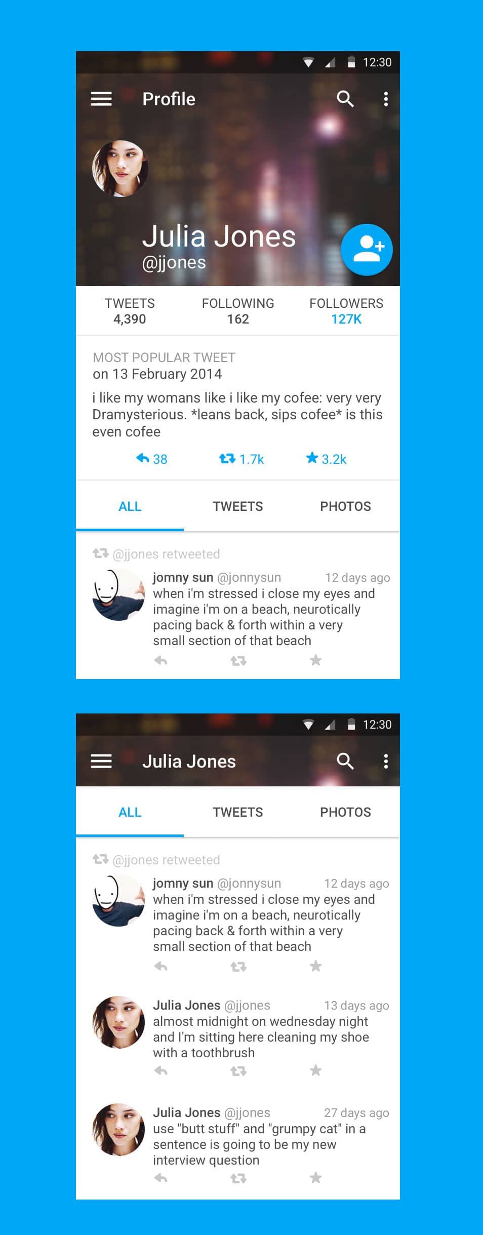 Twitter Profile using Material Design PSD