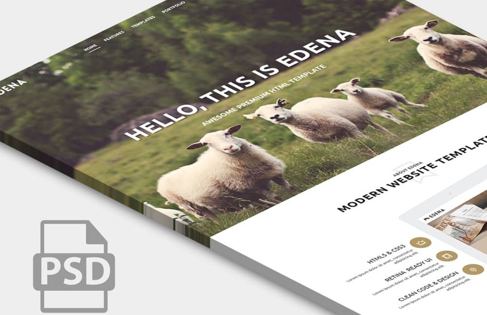 Edena Free Website Template Home Page PSD
