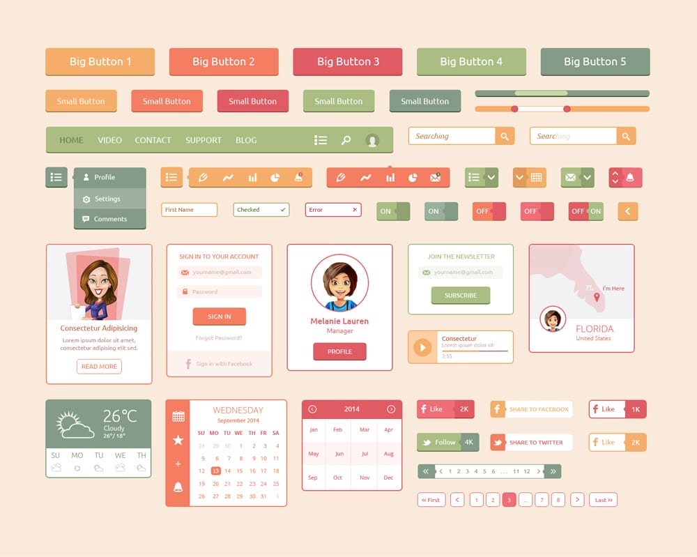 Free Colorful UI Kit PSD