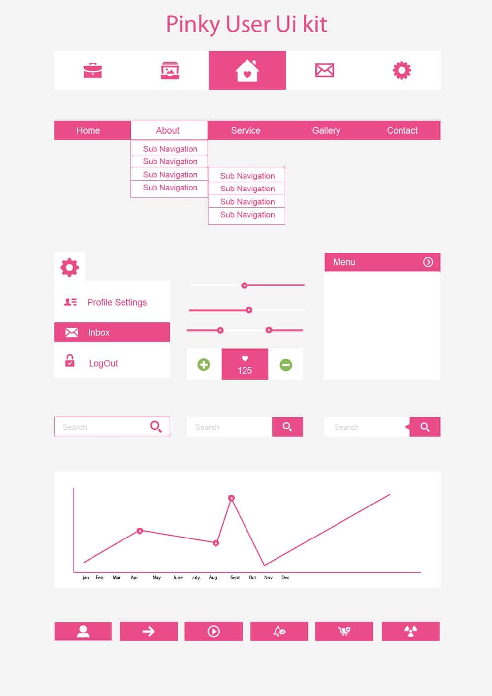 Pinky Free Flat Ui Kit PSD
