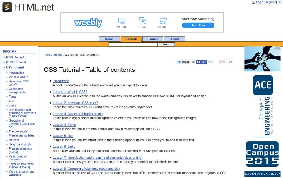 CSS Tutorial - Table of contents