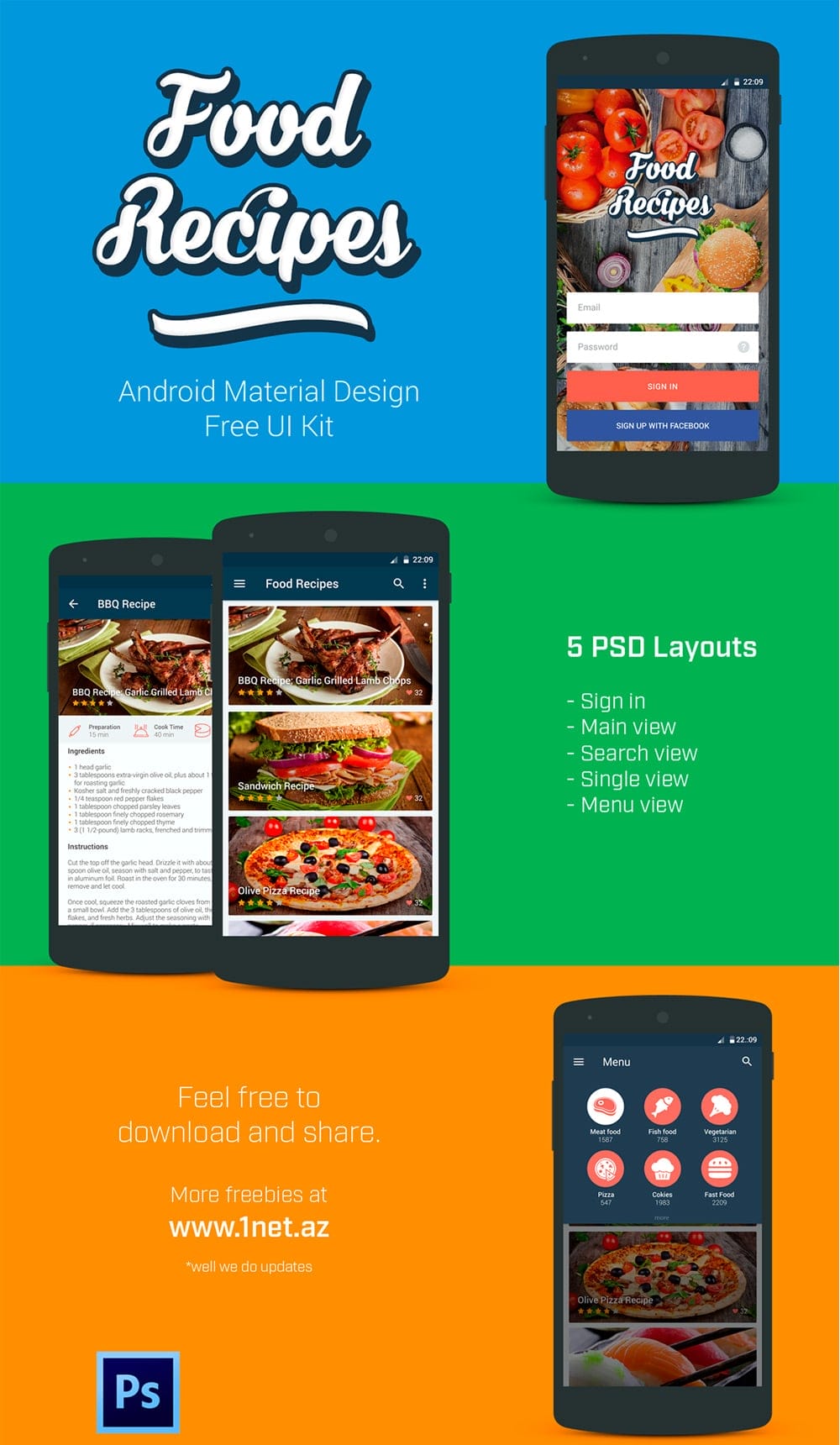 Food Recipes Free UI Kit PSD