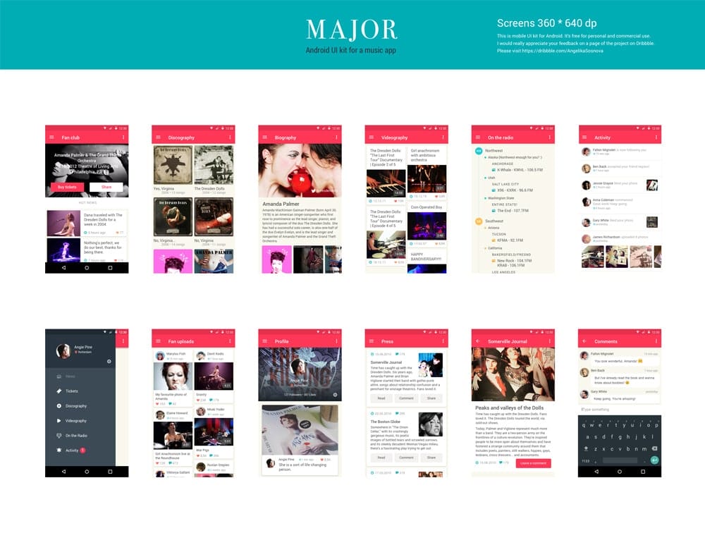 Free Mobile UI kit for Music Apps