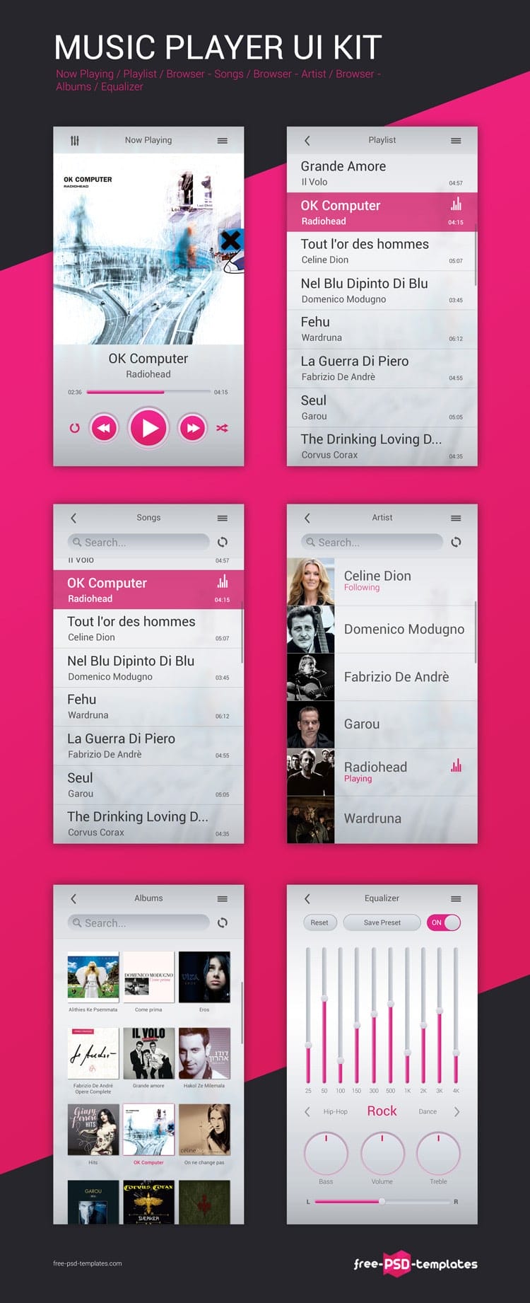 Free Music Player UI Kit PSD