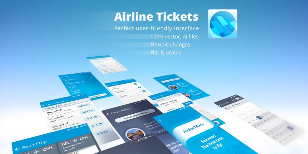 Mobile App Vector UI for Booking Airline Tickets